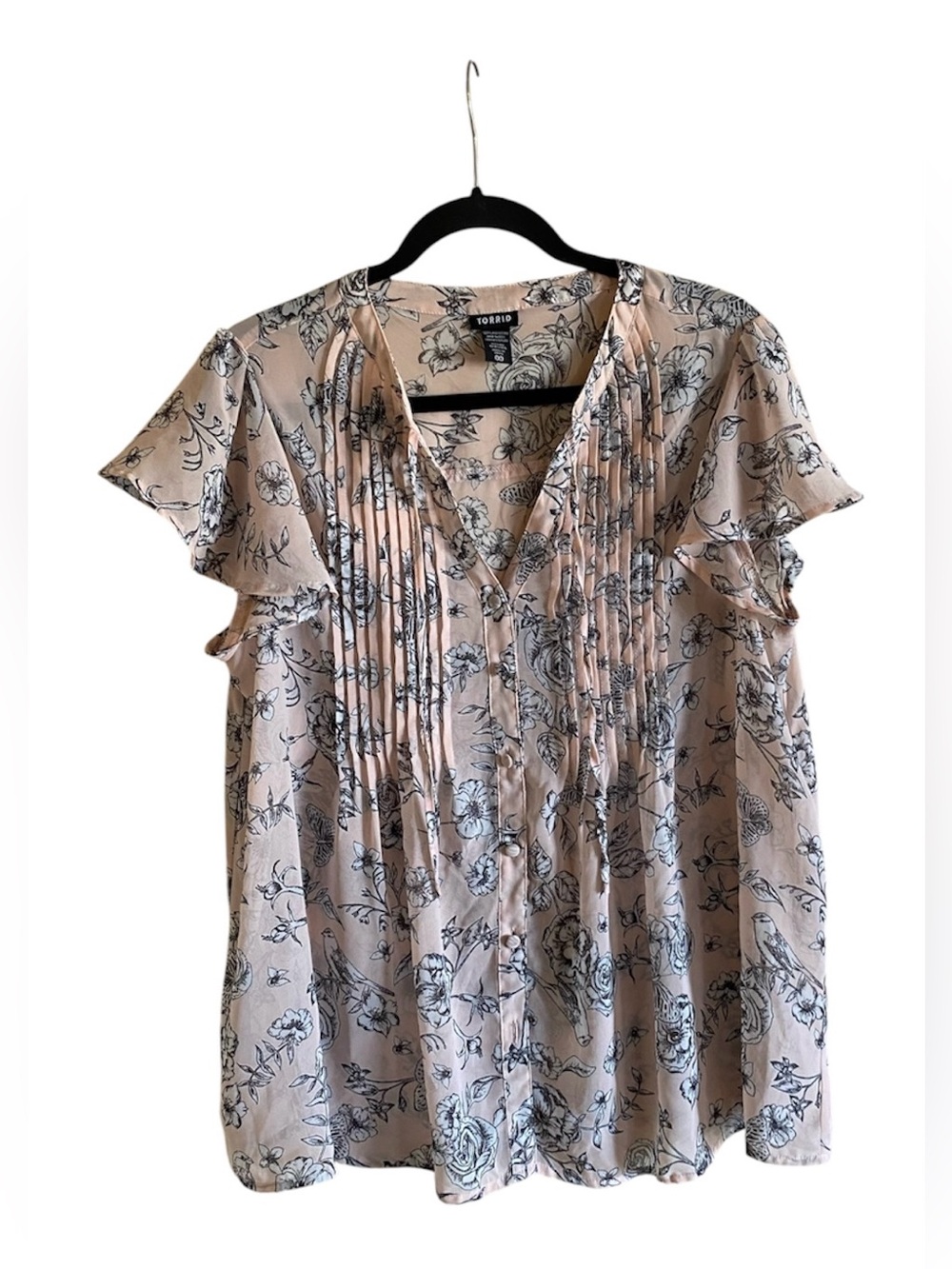 Women’s TORRID Pale Pink Floral Butterfly Bird Print Blouse Top 00